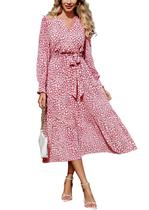 Vestido PRETTYGARDEN maxi envolvente bohemio floral color vino, talla pequeña Vestido PRETTYGARDEN maxi envolvente bohemio floral color vino, talla pequeña
