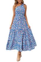 Vestido PRETTYGARDEN Maxi Floral Azul de Um Ombro XXL Vestido PRETTYGARDEN Maxi Floral Azul de Um Ombro XXL