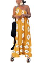 Vestido PRETTYGARDEN Maxi Floral Branco Cúrcuma com Ombro Único XL Vestido PRETTYGARDEN Maxi Floral Branco Cúrcuma com Ombro Único XL
