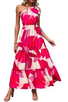 Vestido PRETTYGARDEN Maxi Floral Vermelho e Branco Ombro Único Tamanho L Vestido PRETTYGARDEN Maxi Floral Vermelho e Branco Ombro Único Tamanho L