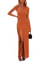 Vestido PRETTYGARDEN Maxi Marrom com Alça Fina e Ombro Único M Vestido PRETTYGARDEN Maxi Marrom com Alça Fina e Ombro Único M