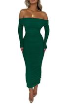 Vestido PRETTYGARDEN Maxi Ombro a Ombro com Franzidos e Fenda Tamanho S Vestido PRETTYGARDEN Maxi Ombro a Ombro com Franzidos e Fenda Tamanho S