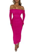 Vestido PRETTYGARDEN Maxi Ombro a Ombro com Franzidos e Fenda Vermelho Rosado Tamanho L Vestido PRETTYGARDEN Maxi Ombro a Ombro com Franzidos e Fenda Vermelho Rosado Tamanho L