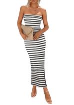 Vestido PRETTYGARDEN Maxi sem alça Canelado Justo Preto e Branco G Vestido PRETTYGARDEN Maxi sem alça Canelado Justo Preto e Branco G