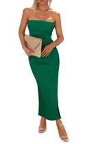 Vestido PRETTYGARDEN Maxi Strapless Ajustado Verde para Mujer M