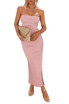 Vestido PRETTYGARDEN Maxi Tubinho sem alça Rosa Branco G Vestido PRETTYGARDEN Maxi Tubinho sem alça Rosa Branco G