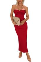 Vestido PRETTYGARDEN Maxi Vermelho sem alça com Nó Torcido Tamanho L Vestido PRETTYGARDEN Maxi Vermelho sem alça com Nó Torcido Tamanho L