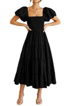 Vestido PRETTYGARDEN Midi con Cuello Cuadrado y Manga Abullonada Negro XL