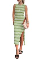 Vestido PRETTYGARDEN Midi Justo de Tricô Sem Mangas Verde Claro XL Vestido PRETTYGARDEN Midi Justo de Tricô Sem Mangas Verde Claro XL