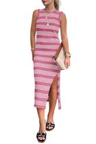 Vestido PRETTYGARDEN Midi Justo Listrado Regata Rosa P Vestido PRETTYGARDEN Midi Justo Listrado Regata Rosa P
