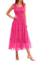 Vestido PRETTYGARDEN midi rojo rosa sin mangas con fruncido y volantes Vestido PRETTYGARDEN midi rojo rosa sin mangas con fruncido y volantes