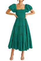 Vestido PRETTYGARDEN Midi Verde Escuro com Mangas Bufantes Tamanho X-Large Vestido PRETTYGARDEN Midi Verde Escuro com Mangas Bufantes Tamanho X-Large