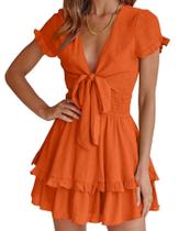 Vestido PRETTYGARDEN Mini com Babados, Decote V e Manga Curta - P