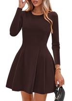Vestido PRETTYGARDEN Mini Plissado Manga Longa Marrom P Vestido PRETTYGARDEN Mini Plissado Manga Longa Marrom P