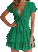 Vestido PRETTYGARDEN Mini Verão 2024 com Babados em Camadas Verde XL Vestido PRETTYGARDEN Mini Verão 2024 com Babados em Camadas Verde XL