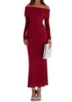 Vestido PRETTYGARDEN Ombro a Ombro Manga Longa Bodycon Maxi Vinho M Vestido PRETTYGARDEN Ombro a Ombro Manga Longa Bodycon Maxi Vinho M
