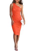 Vestido PRETTYGARDEN Ombro Único com Franzidos em Tule Laranja P