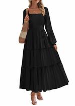 Vestido PRETTYGARDEN Outono 2025 Manga Longa com Lastex Maxi XXL Vestido PRETTYGARDEN Outono 2025 Manga Longa com Lastex Maxi XXL