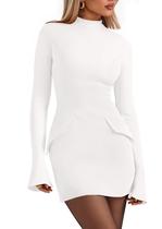 Vestido PRETTYGARDEN Outono 2025 Manga Longa Gola Alta Branco P