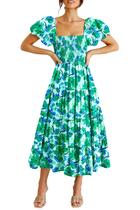 Vestido PRETTYGARDEN para mujer con mangas abullonadas, escote cuadrado y fruncido Vestido PRETTYGARDEN para mujer con mangas abullonadas, escote cuadrado y fruncido