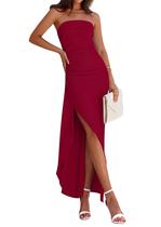 Vestido PRETTYGARDEN Ruched Bodycon Off Shoulder Vinho Tinto GG