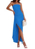 Vestido PRETTYGARDEN Ruched Bodycon Summer Off Shoulder Blue