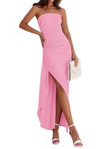 Vestido PRETTYGARDEN Ruched Bodycon Summer Off Shoulder Rosa