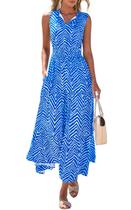 Vestido PRETTYGARDEN sem mangas com decote em V, convidado de casamento, azul, XL
