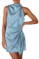 Vestido PRETTYGARDEN sin mangas de satén con cuello simulado y cinturón XL Vestido PRETTYGARDEN sin mangas de satén con cuello simulado y cinturón XL