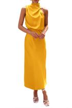 Vestido PRETTYGARDEN sin mangas de satén, cuello simulado, amarillo, talla XL