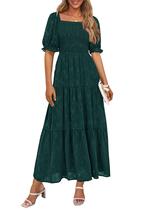 Vestido PRETTYGARDEN Verano 2025 de Línea A Midi Verde con Fruncido Vestido PRETTYGARDEN Verano 2025 de Línea A Midi Verde con Fruncido