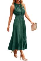 Vestido PRETTYGARDEN Verde Midi sin Mangas con Cuello en V y Punto Suizo XL