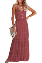 Vestido PRETTYGARDEN Vermelho Tijolo Maxi de Verão com Alças Finas M Vestido PRETTYGARDEN Vermelho Tijolo Maxi de Verão com Alças Finas M