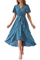 Vestido PRETTYGARDEN Wrap com decote em V com cinto floral Maxi XL Vestido PRETTYGARDEN Wrap com decote em V com cinto floral Maxi XL