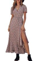 Vestido PRETTYGARDEN XL de Verano Bohemio Floral con Escote en V y Cruzado Vestido PRETTYGARDEN XL de Verano Bohemio Floral con Escote en V y Cruzado