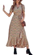 Vestido PRETTYGARDEN XL Floral de Verão Envelope Decote V Maxi