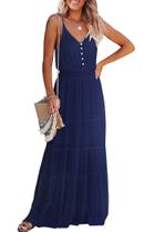 Vestido PRETTYGARDEN XL Marinho Regata com Alças Finas Longo Vestido PRETTYGARDEN XL Marinho Regata com Alças Finas Longo