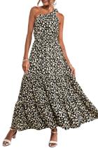 Vestido PRETTYGARDEN XL negro floral maxi de un solo hombro Vestido PRETTYGARDEN XL negro floral maxi de un solo hombro