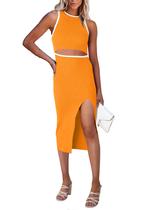 Vestido PRETTYGARDEN Z-Amarelo XL Midi Sem Mangas com Recorte Vestido PRETTYGARDEN Z-Amarelo XL Midi Sem Mangas com Recorte