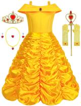 Vestido princesa Aoiviss para meninas sem ombro amarelo com acc