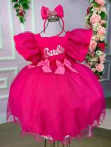 Vestido Princesa Barbie Pink Babado Super Luxo Festa BEVESTPRNCBLLTMTCPINKBBD