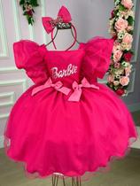 Vestido Princesa Barbie Pink Babado Temático Aniversário Festas