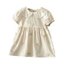 Vestido Princesa Bege Para Meninas, Verão, Estilo Coreano Com Gola De Boneca, Mangas Bufantes E