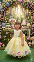 Vestido Princesa Belli Anabel Jardim Encantado Amarelo - Tecido Misto com Forro Vestido Princesa Belli Anabel Jardim Encantado Amarelo - Tecido Misto com Forro