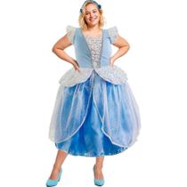 Vestido Princesa Cinderela Adulta Plus Size Super Luxo Com Tiara GG 46 - 48