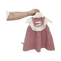 Vestido Princesa Com Estampa Xadrez Vermelha, Moda Coreana Casual De Verão Para Meninas Com Detalhes Vestido Princesa Com Estampa Xadrez Vermelha, Moda Coreana Casual De Verão Para Meninas Com Detalhes