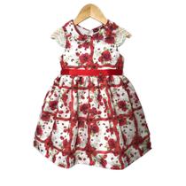 Vestido Princesa Flores, Gabriela Aquarela, Vermelho/Branco, Tam. 3, REF. 181003 Vestido Princesa Flores, Gabriela Aquarela, Vermelho/Branco, Tam. 3, REF. 181003