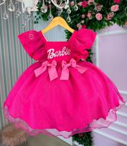 Vestido Princesa Infantil Tematico Barbie Pink Babado - dandy kids