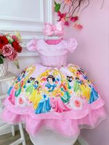 Vestido Princesas da Disney Rosa Infantil C/ Cinto Pérolas