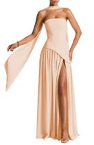 Vestido PUXIU, cachecol ajustável, longo, pêssego, cetim, US20, para mulheres Vestido PUXIU, cachecol ajustável, longo, pêssego, cetim, US20, para mulheres